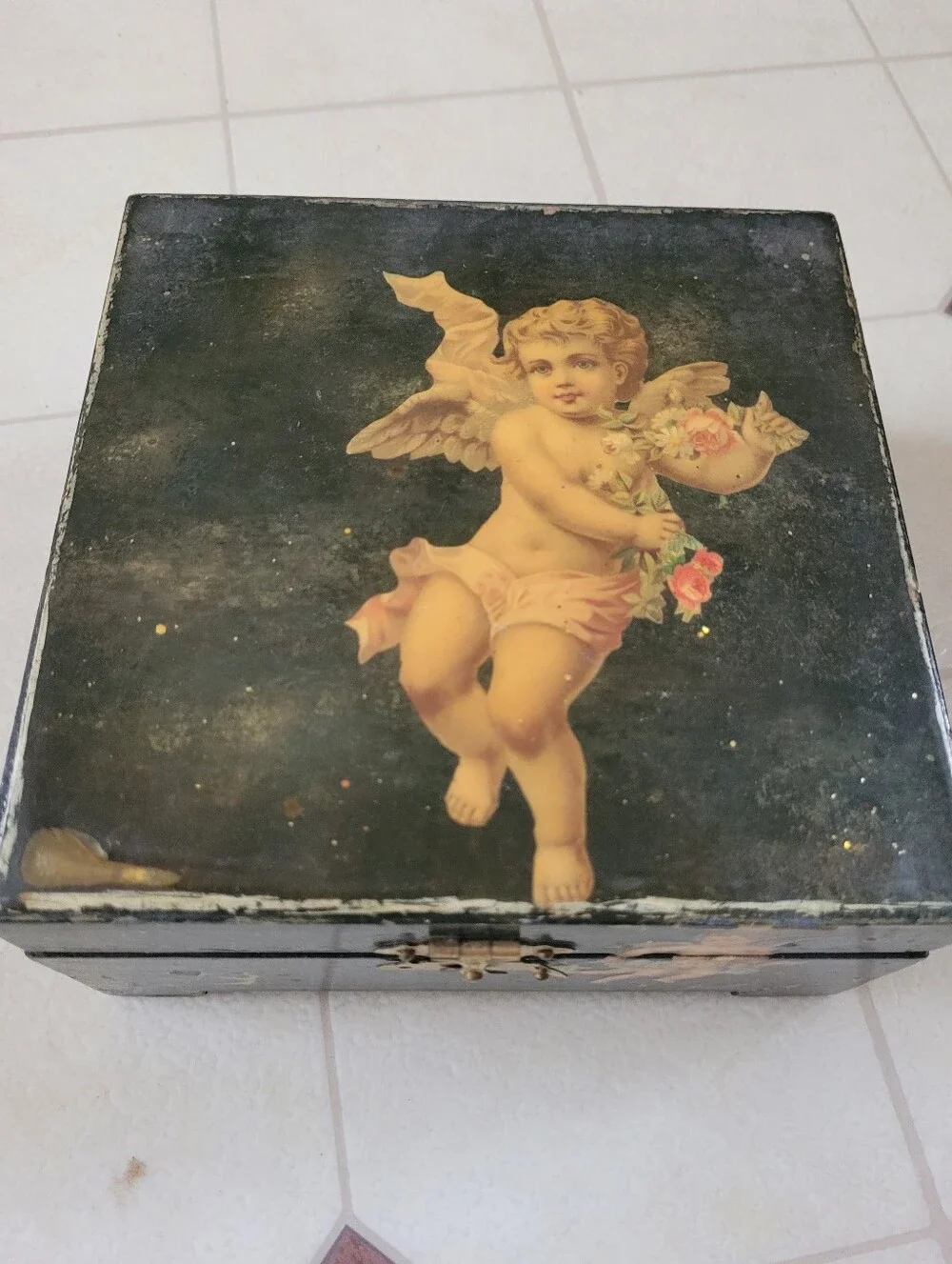 Whimsigoth Lacquer Trinket Jewelry Box Cherub Dark Romance Vintage Unique Gift